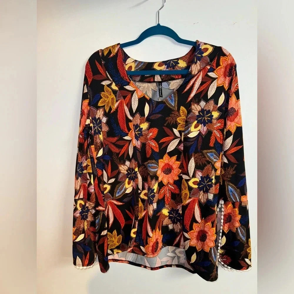 BLEEKER & MCDOUGAL women’s Multicolor Floral long sleeve dress blouse stretch XL